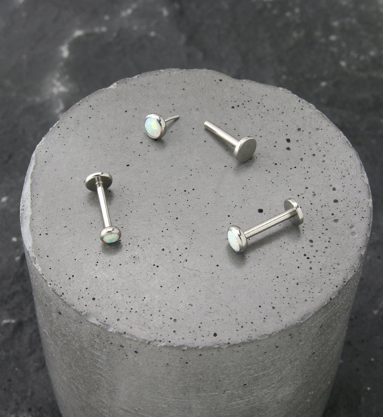 Flat White Opalite Titanium Threadless Labret