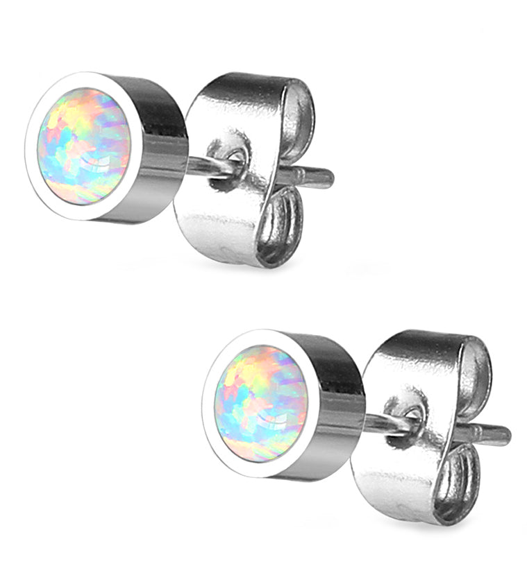 White Opal Bezel Earrings