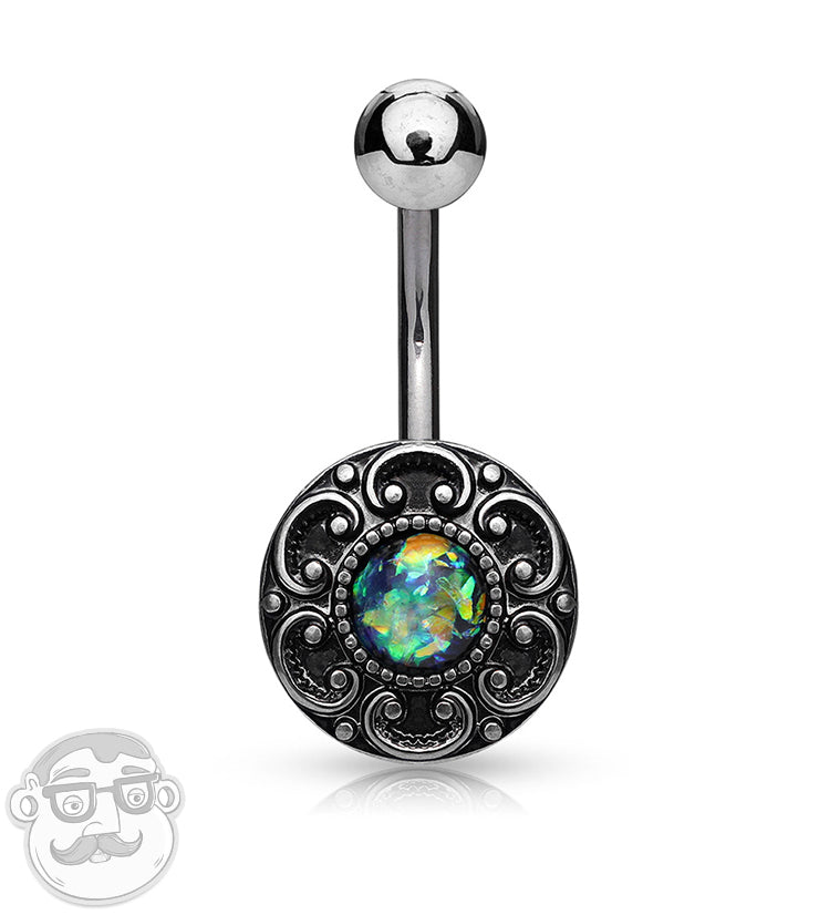 Floret Shield with Green Opal Inlay Belly Ring