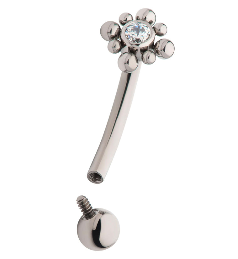 Flower Bead CZ Internally Threaded Titanium Curved Barbell