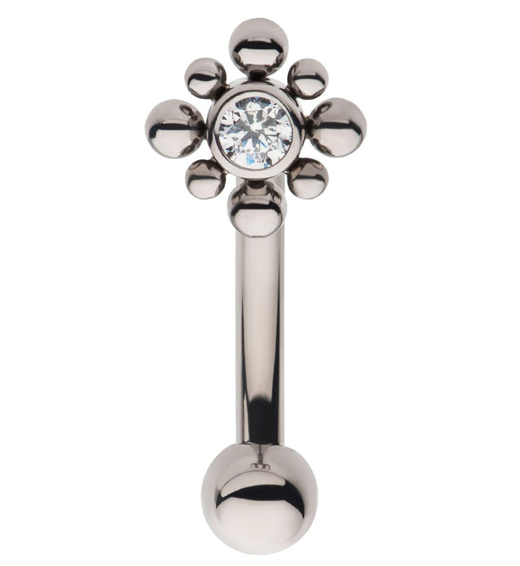 Flower Bead CZ Internally Threaded Titanium Curved Barbell
