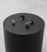 Flower Black Aurora CZ Titanium Threadless Earrings