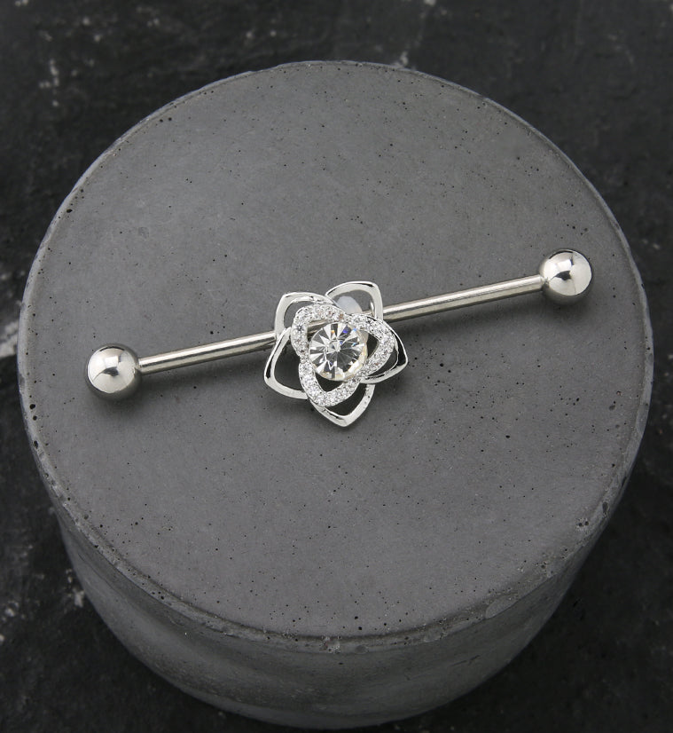 Flower Bloom Clear CZ Industrial Barbell