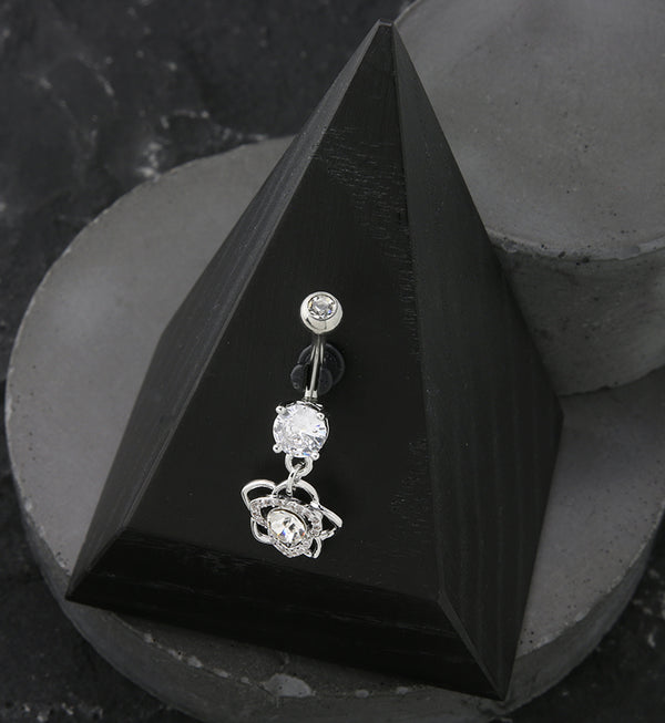 Flower Bloom CZ Dangle Stainless Steel Belly Button Ring
