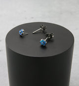 Flower Blue Opalite Titanium Threadless Earrings