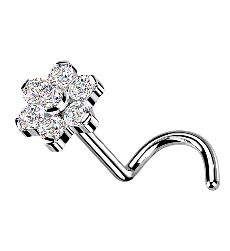 Flower CZ Titanium Nose Screw Ring