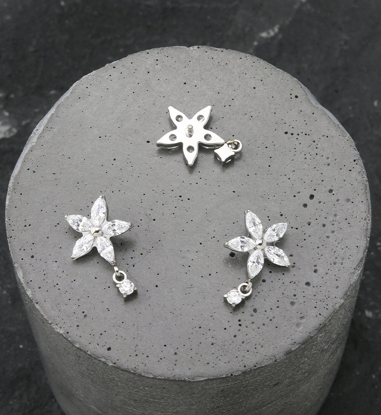 Flower Dangle CZ Internally Threaded Titanium Top