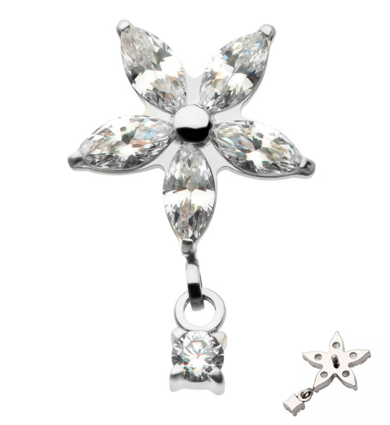 Flower Dangle CZ Internally Threaded Titanium Top