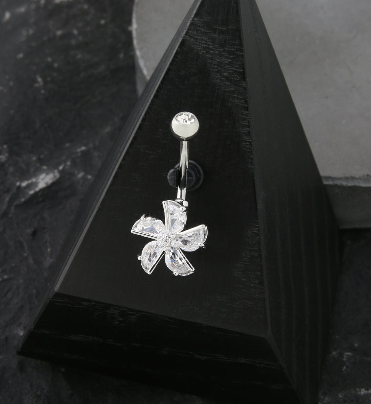 Flower Fan CZ Stainless Steel Belly Button Ring