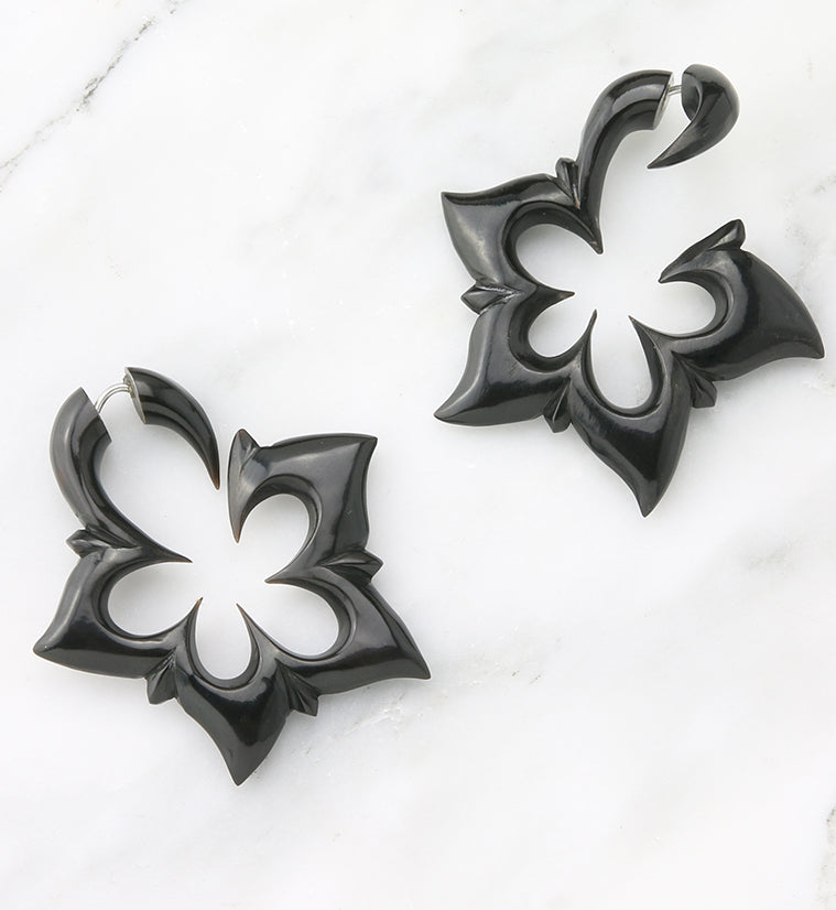 Flower Horn Fake Gauge Earrings