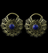Floral Dimension Lapis Stone Inlay Ear Weights