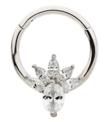 Flower Marquise Clear CZ Stainless Steel Hinged Segment Ring