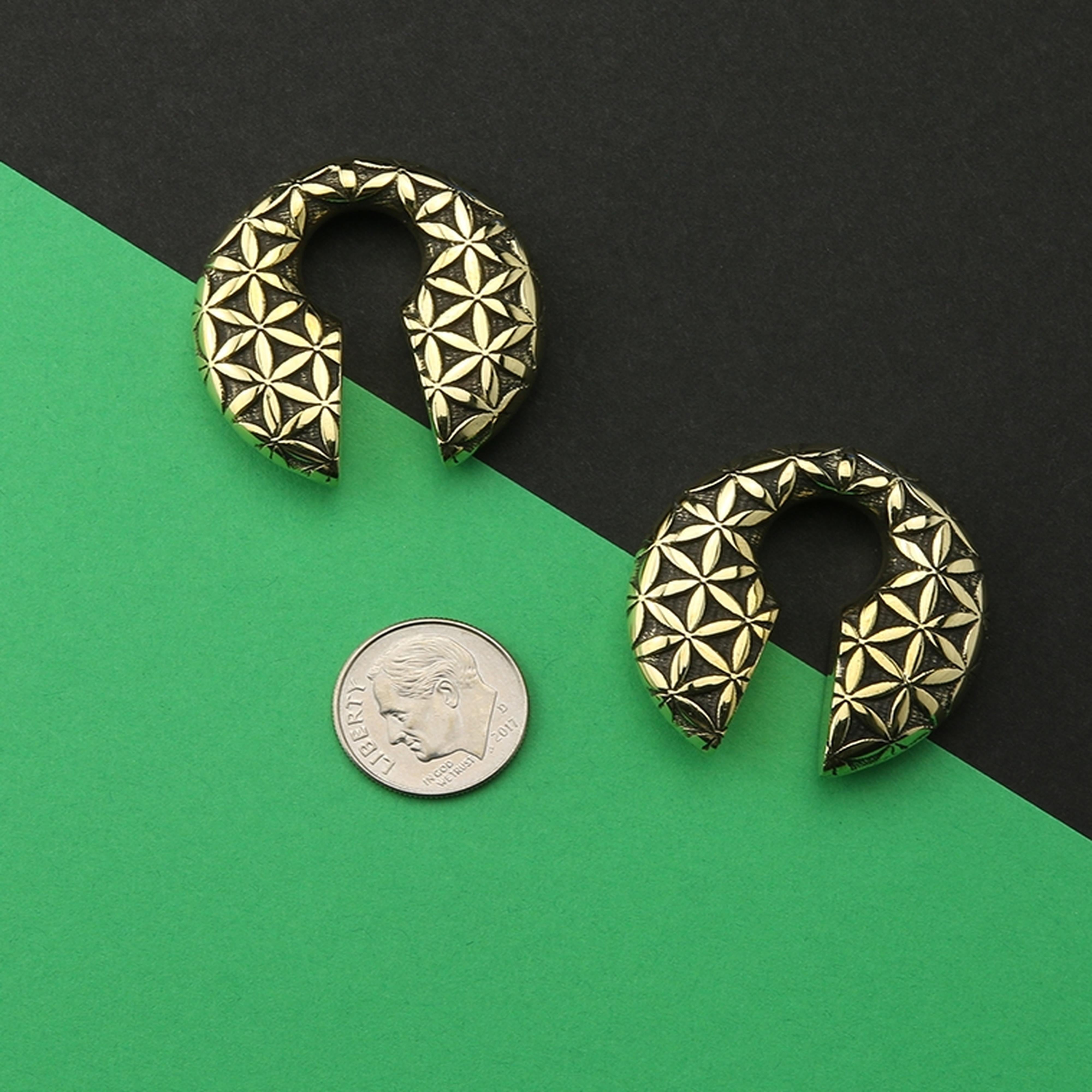 Flower of Life Keyhole Brass Ear Weights