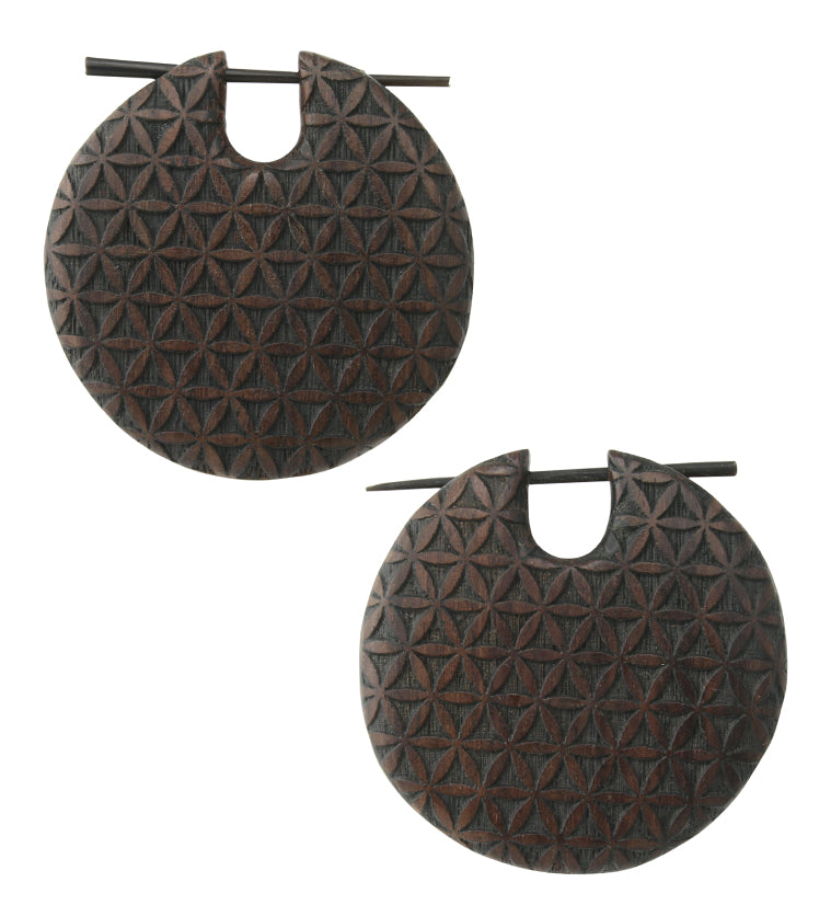 Flower of Life Narra Wood Disk Earrings