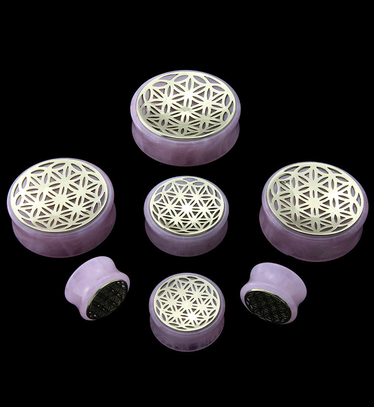 Flower of Life Rose Quartz Stone Plugs