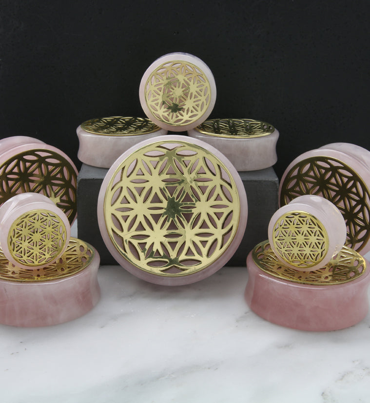 Flower of Life Rose Quartz Stone Plugs