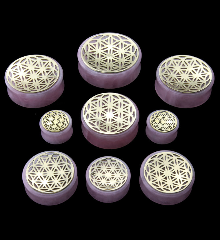 Flower of Life Rose Quartz Stone Plugs