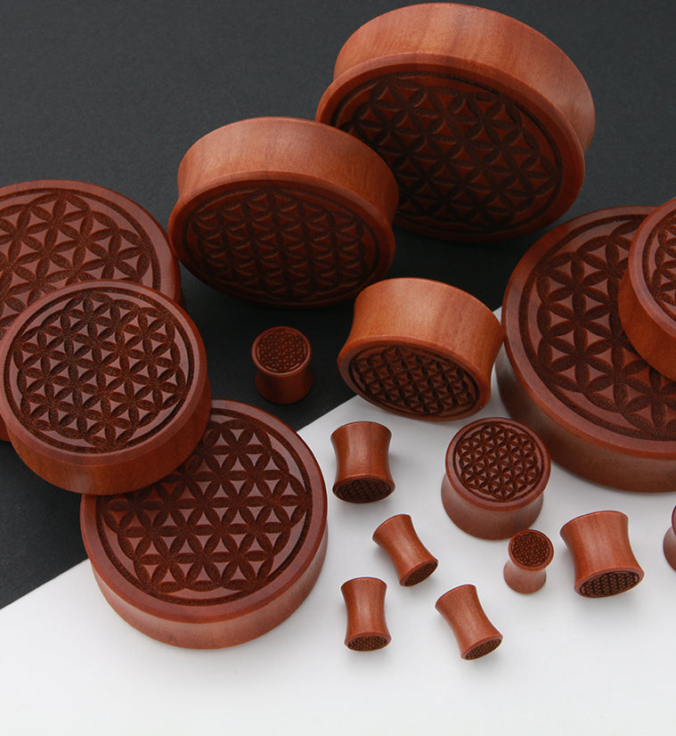 Flower of Life Engraved Wood Plugs