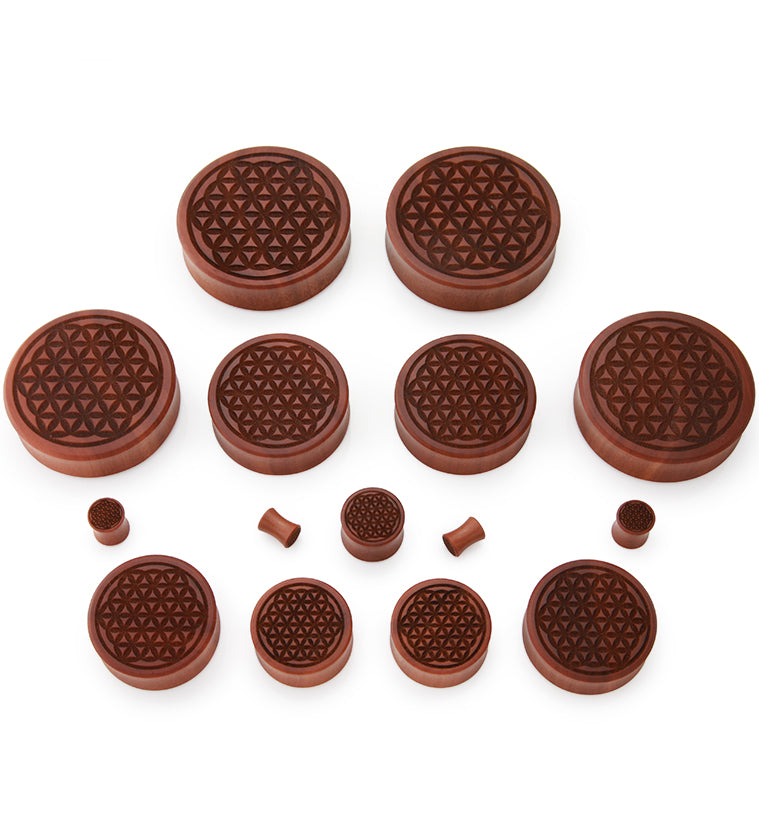 Flower of Life Engraved Wood Plugs