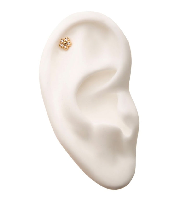 14kt Gold Flower Petal Gem Threadless Top