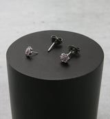 Flower Pink CZ Titanium Threadless Earrings