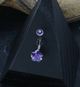 Flower Purple CZ Internally Threaded Titanium Belly Button Ring