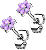 Flower Purple Opalite Titanium Threadless Earrings