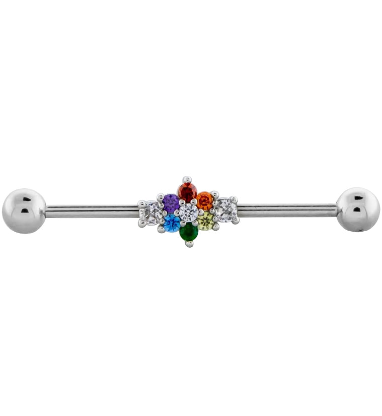 Flower Rainbow CZ Industrial Barbell