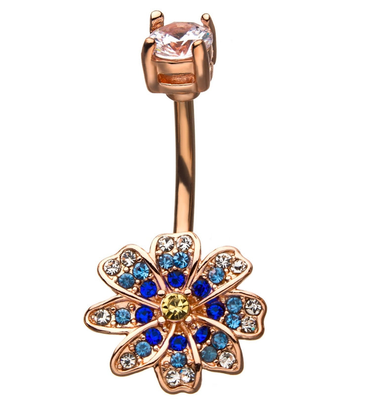 Flower Accent Rose Gold Belly Ring