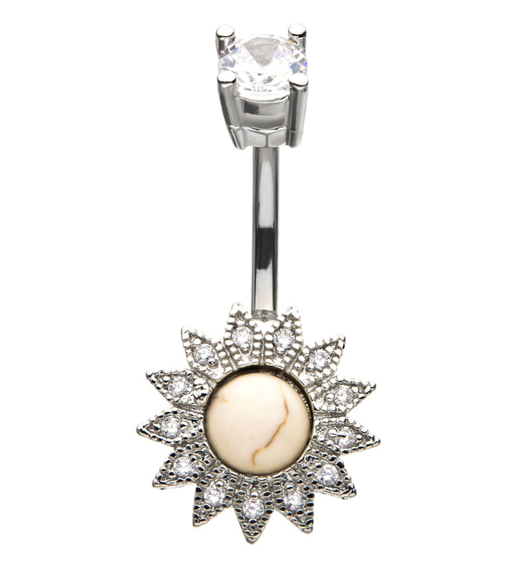 Howlite Stone Flower Belly Button Ring