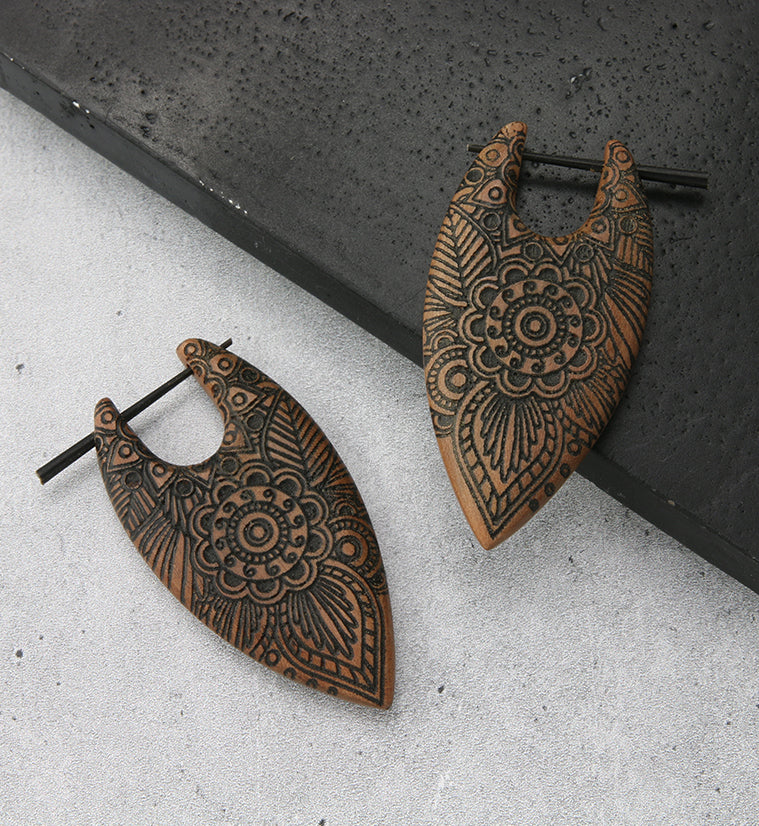Flower Sun Saba Wood Point Earrings
