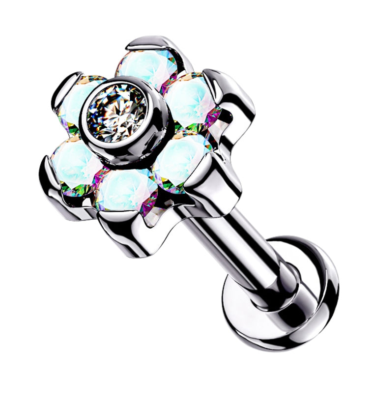 16G Rainbow Aurora CZ Flower Top Titanium Labret