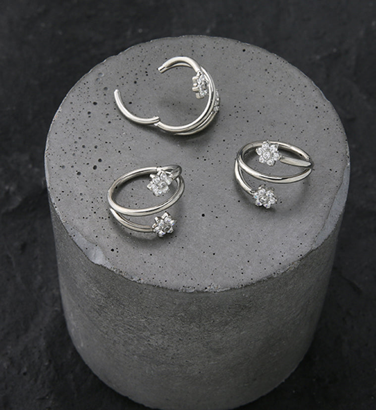 Flower Twist CZ Titanium Hinged Segment Ring