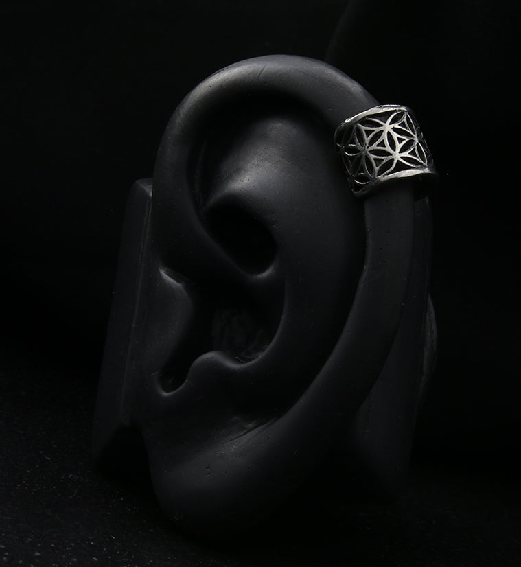 Flower White Brass Ear Cuff