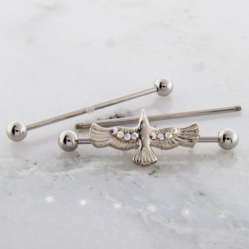 Flying Raven Rainbow Aurora CZ Industrial Barbell