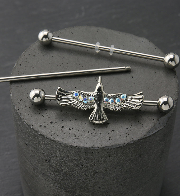 Flying Raven Rainbow Aurora CZ Industrial Barbell