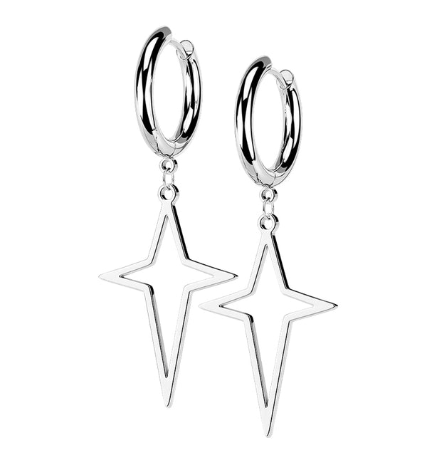 Four Point Star Stainless Steel Hinged Earrings