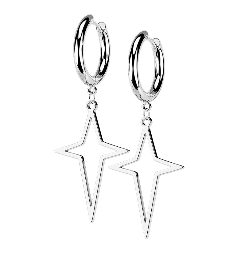 Four Point Star Stainless Steel Hinged Earrings