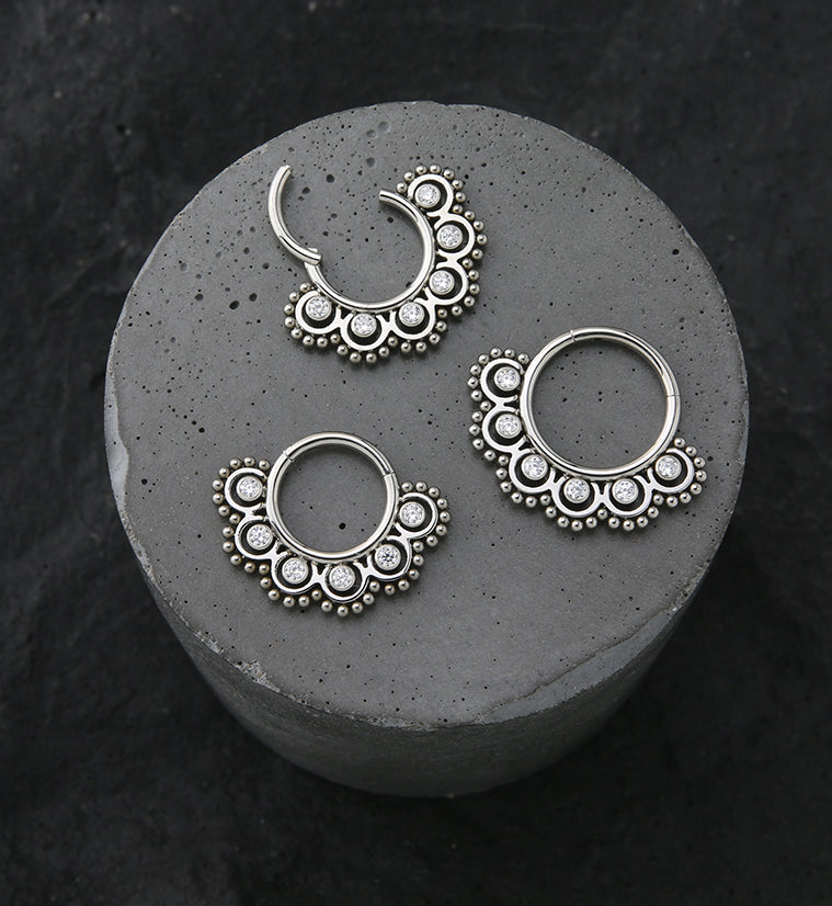 Frill 6 Piece CZ Titanium Hinged Segment Ring