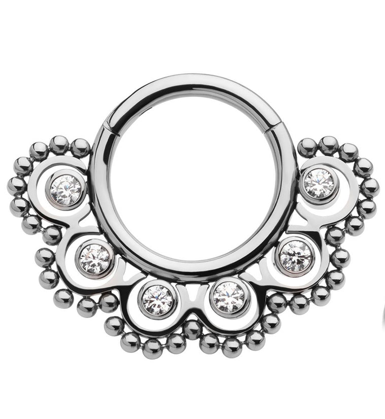 Frill 6 Piece CZ Titanium Hinged Segment Ring
