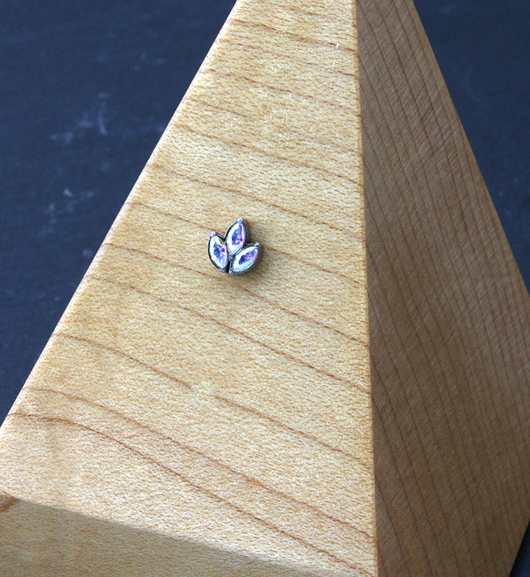 Frond Rainbow Aurora CZ Threadless Titanium Top