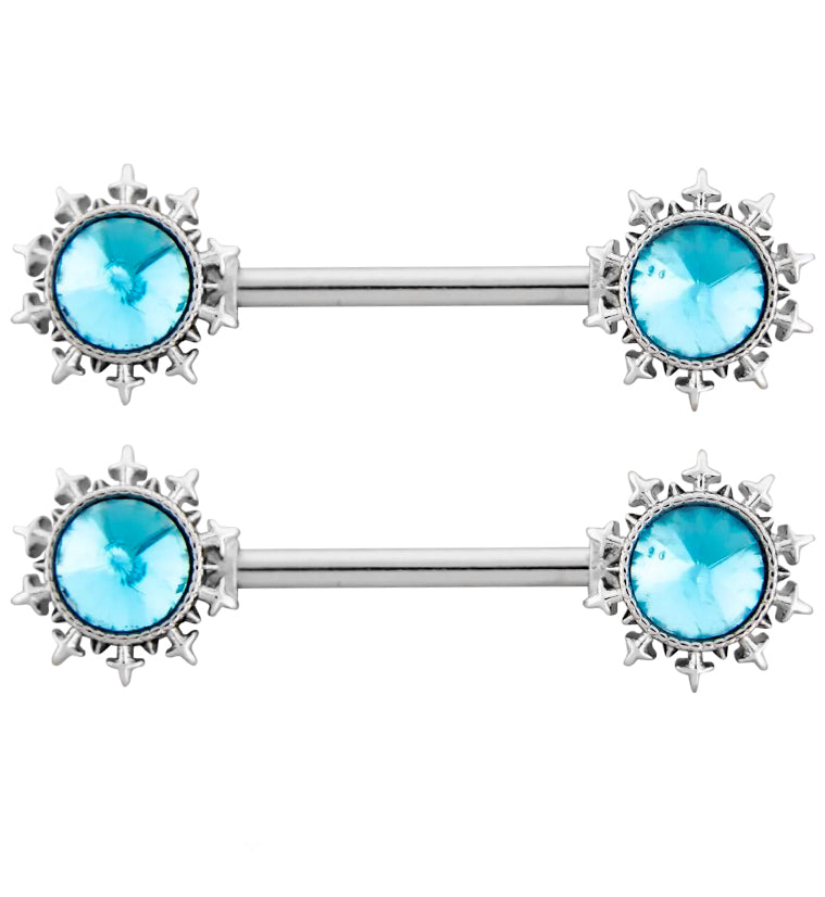 Frozen Aqua CZ Stainless Steel Nipple Barbell