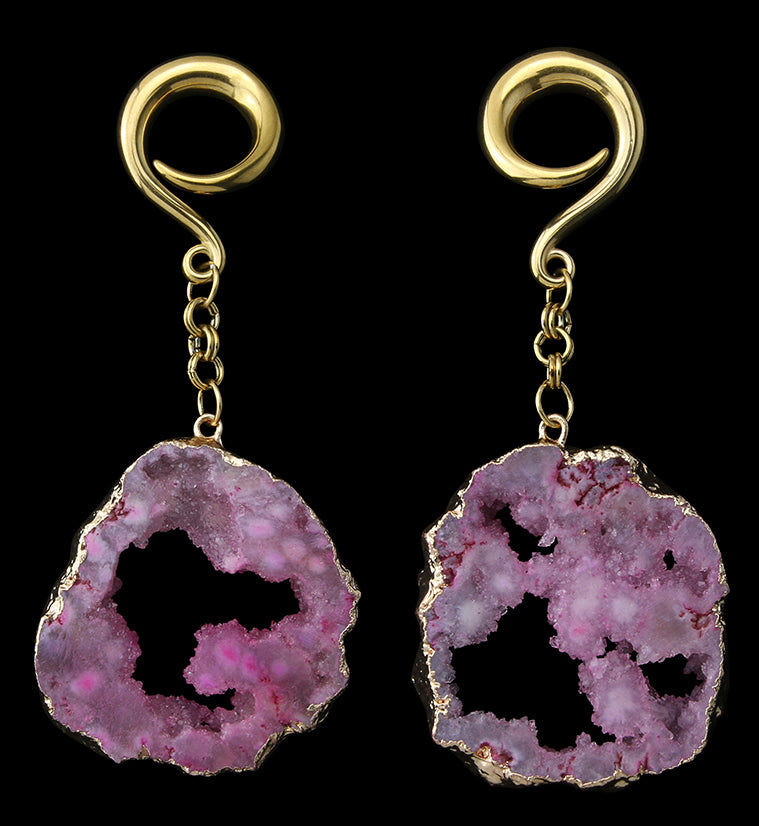 Fuchsia Druzy Agate Slice Hangers