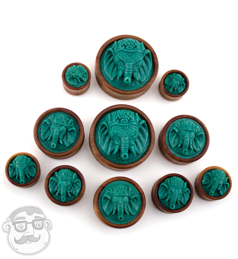 Saba Wood Plugs With Ganesh Stone Inlay