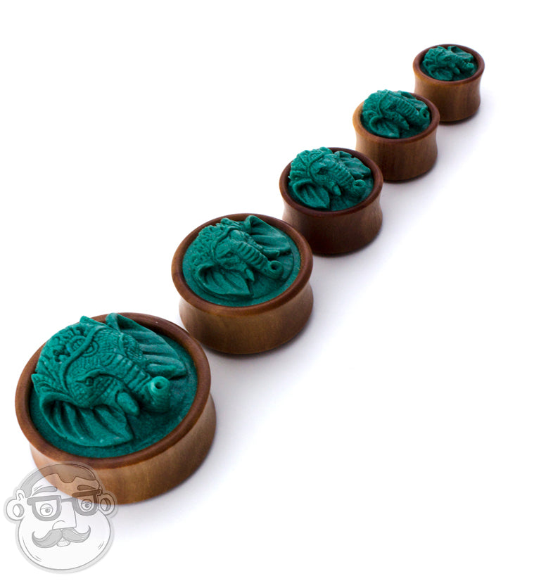 Saba Wood Plugs With Ganesh Stone Inlay