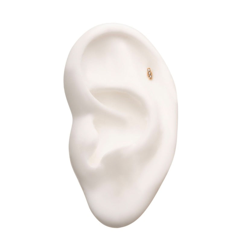 14kt Gold CZ Gem Bar Threadless Top