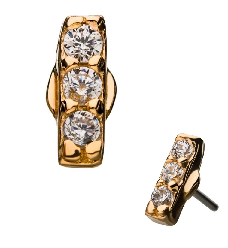 14kt Gold CZ Gem Bar Threadless Top