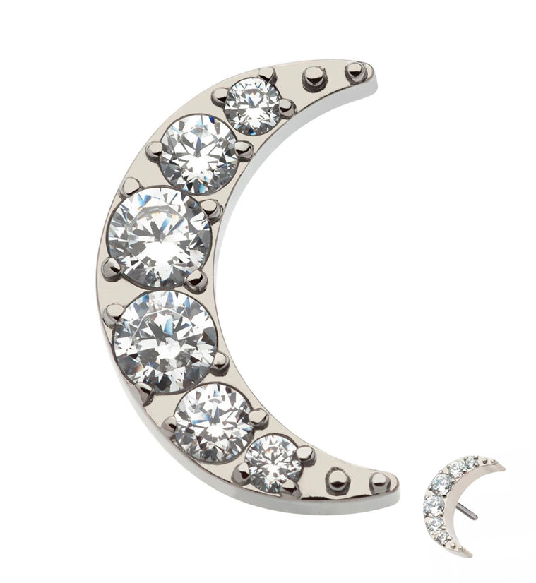 Crescent Moon Pave CZ Threadless Titanium Top