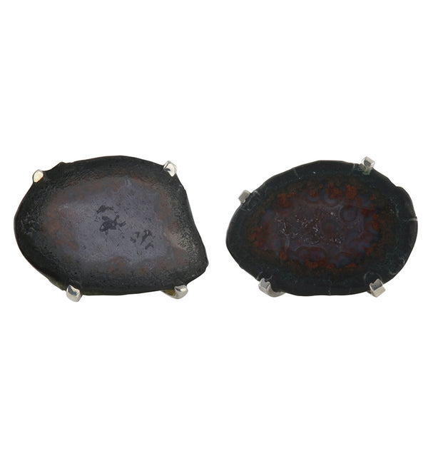 Geode Stone Prong Set Sterling Silver Earrings