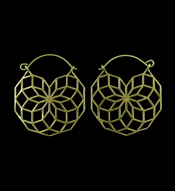 20G Golden Geometric Flower Brass Hangers / Earrings